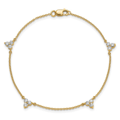 14K Yellow Gold Complete 5/8 carat Diamond 3-Stone Cluster 4-Station 7 Inch Bracelet
