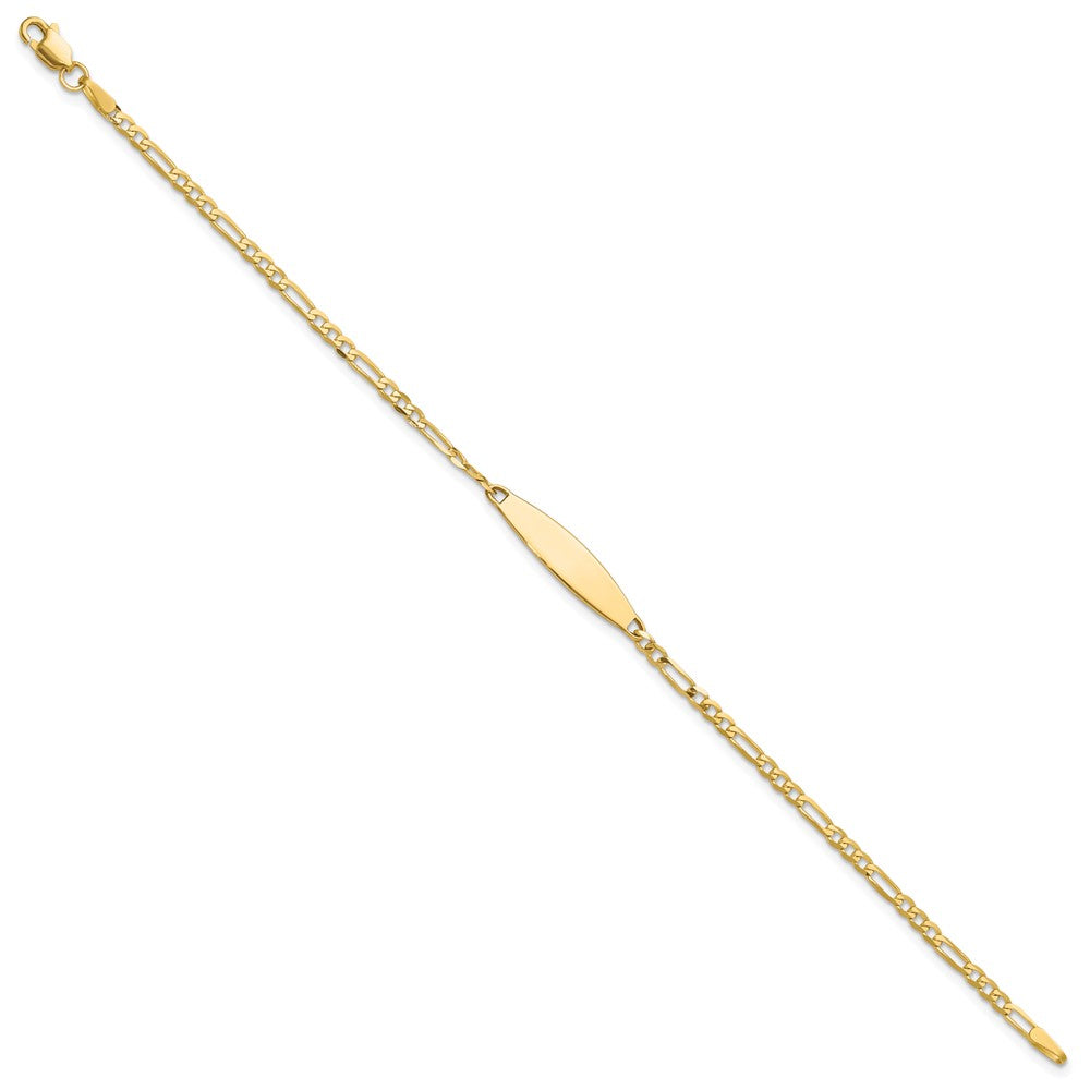 14K Yellow Gold Polished Solid Chain/Solid Plate Figaro Link 24.6x5.5mm Plate 8 Inch ID Bracelet