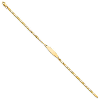 14K Yellow Gold Polished Solid Chain/Solid Plate Figaro Link 24.6x5.5mm Plate 8 Inch ID Bracelet