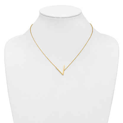 14K Yellow Gold Sideways Diamond Initial V 18 Inch Necklace