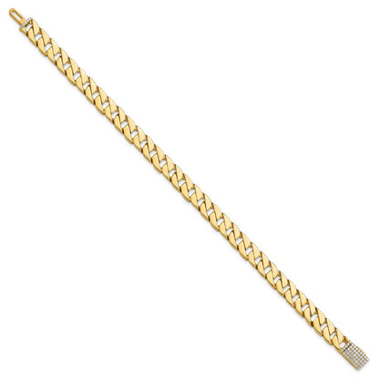 14K Yellow Gold Hand-polished 7.4mm Fancy Curb Link 1.4 carat Diamond Clasp 8 Inch Bracelet