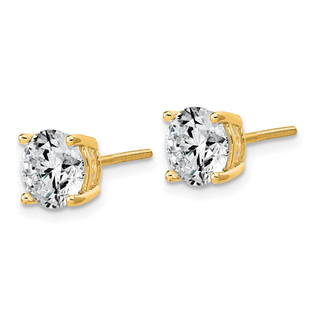 14K Yellow Gold 3 carat Lab Grown Diamond VS+ F+ Round Complete Four Prong Lightweight Screwback Stud Earrings