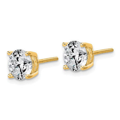 14K Yellow Gold 3 carat Lab Grown Diamond VS+ F+ Round Complete Four Prong Lightweight Screwback Stud Earrings