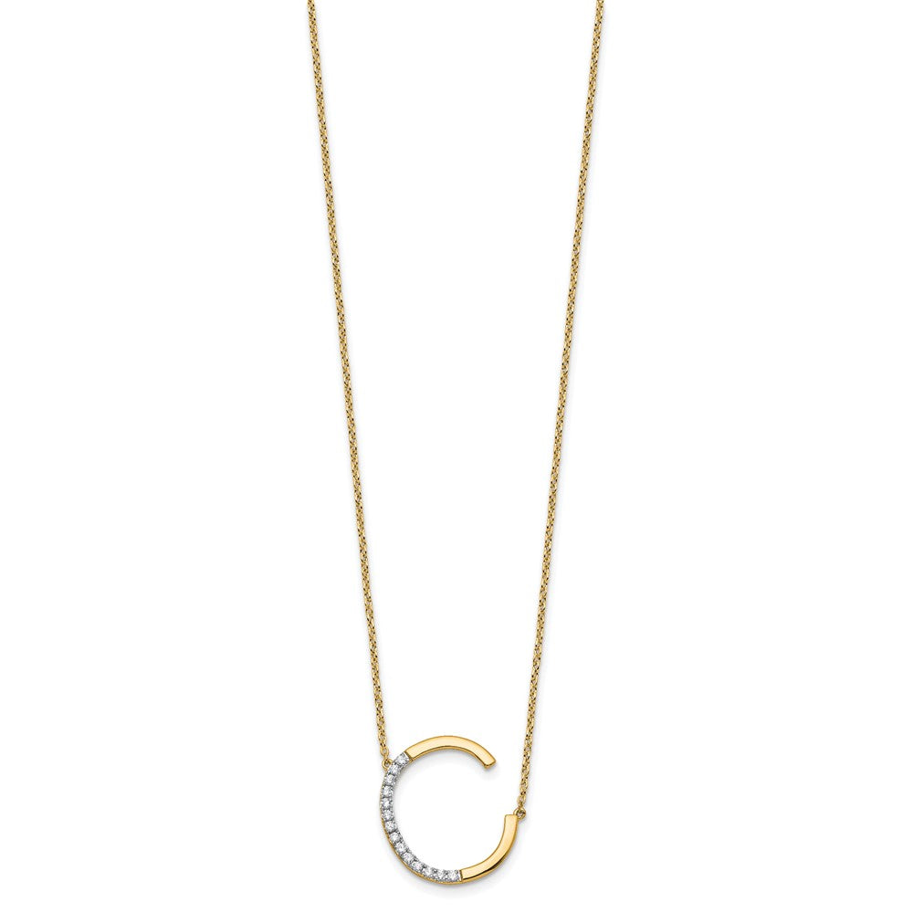 14K Yellow Gold Sideways Diamond Initial C 18 Inch Necklace
