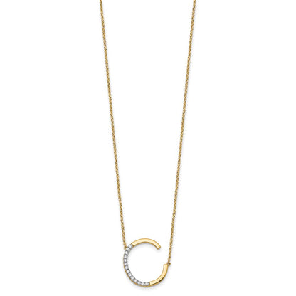 14K Yellow Gold Sideways Diamond Initial C 18 Inch Necklace