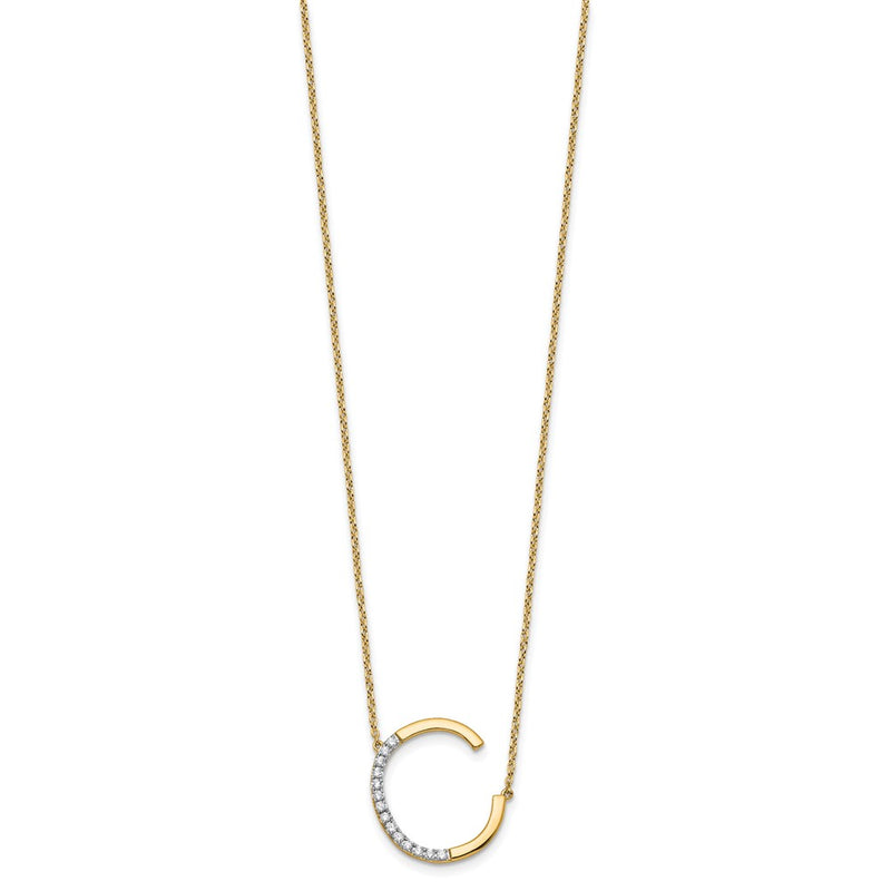 14K Yellow Gold Sideways Diamond Initial C 18 Inch Necklace