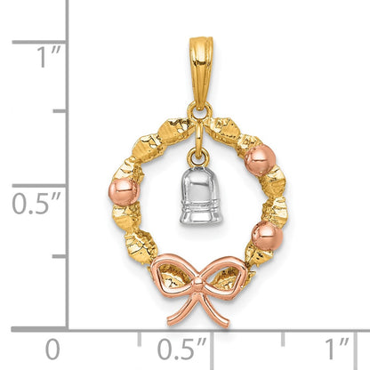 14K Two-Tone Gold Two-tone with -plating Polished Wreath With Dangle Bell Charm