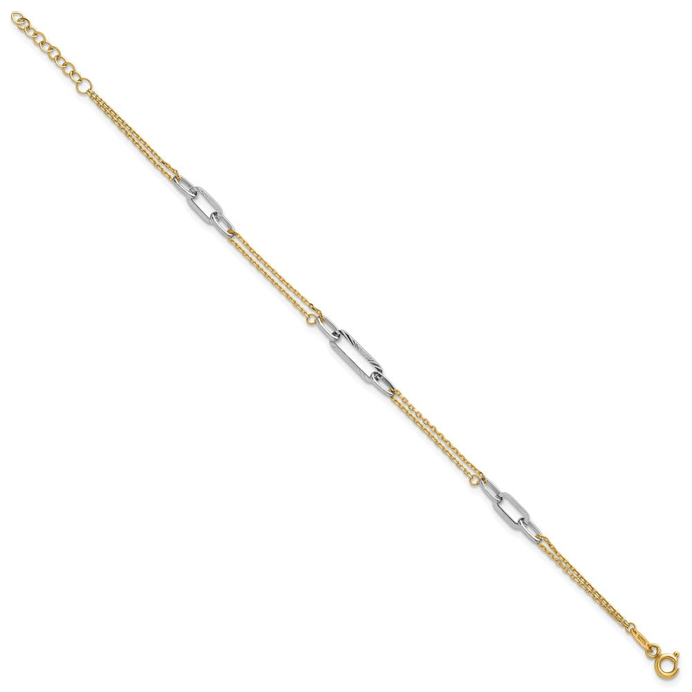 14K Two-Tone Gold Two-tone Polished and Diamond-cut 3-Station 6.5 Inch Bracelet Plus 0.75 Inch Extender