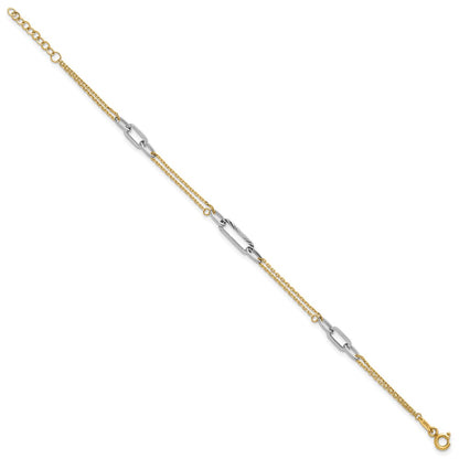 14K Two-Tone Gold Two-tone Polished and Diamond-cut 3-Station 6.5 Inch Bracelet Plus 0.75 Inch Extender