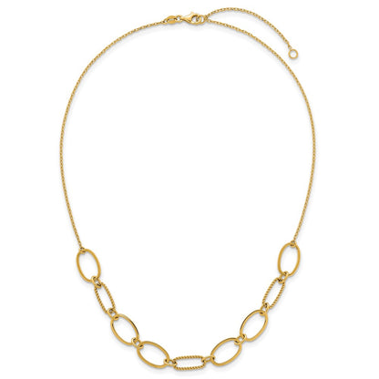 14K Yellow Gold Polished And Twisted 9.5mm Oval Links 16 Inch Necklace Plus 2 Inch Extender