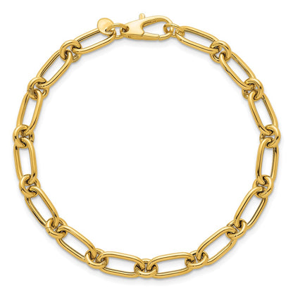 14K Yellow Gold Polished 6mm Oval and Circle Link 7.5 Inch Bracelet