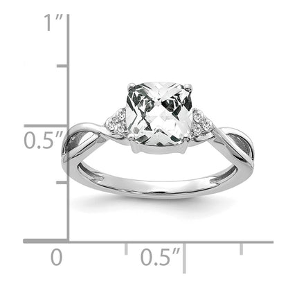 14K White Gold 7mm Cushion Checkerboard April/White Topaz and Diamond Ring
