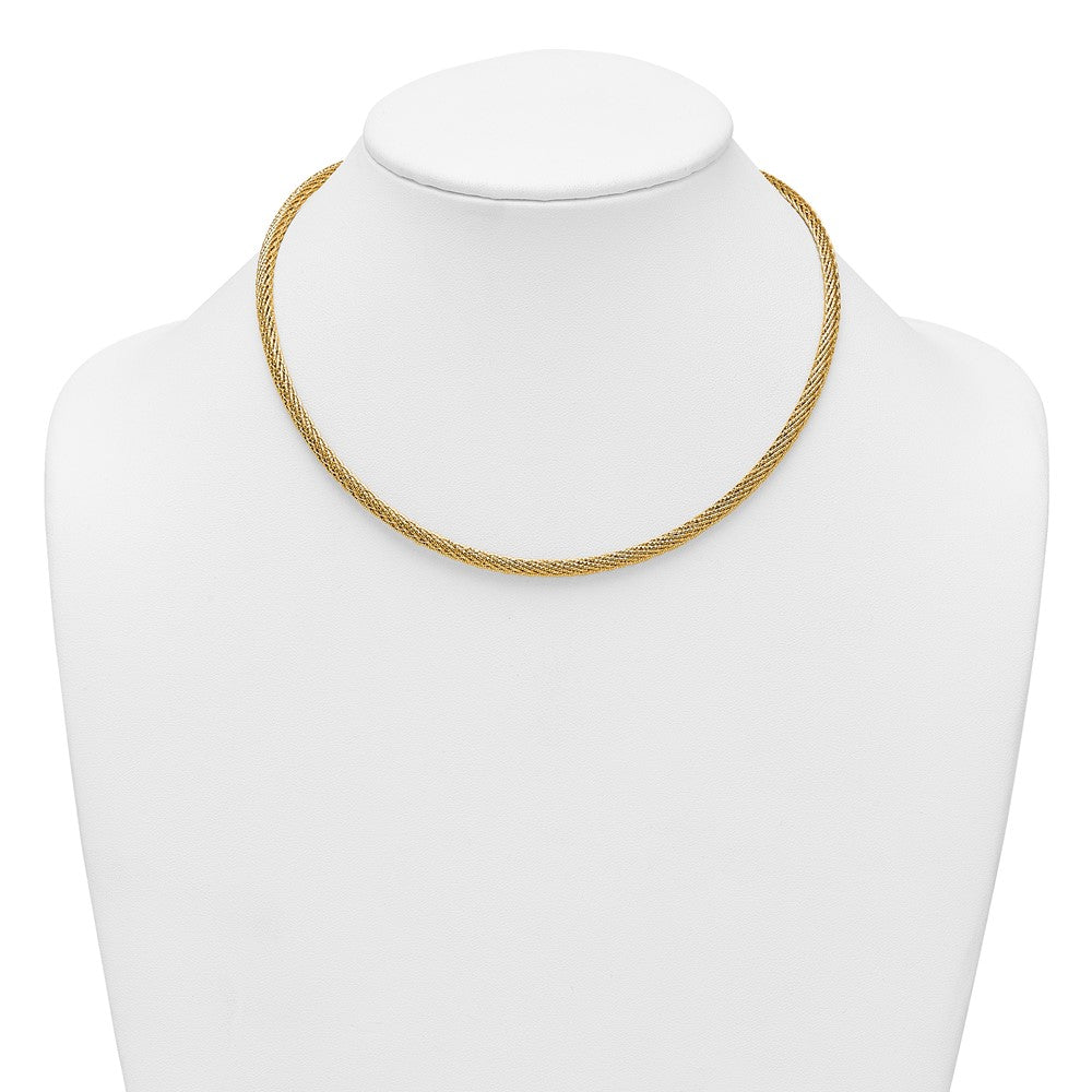 14K Yellow Gold Polished and Diamond-cut Round Woven Wire 17 Inch Necklace