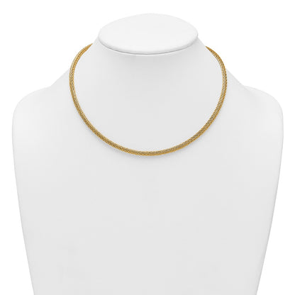 14K Yellow Gold Polished and Diamond-cut Round Woven Wire 17 Inch Necklace