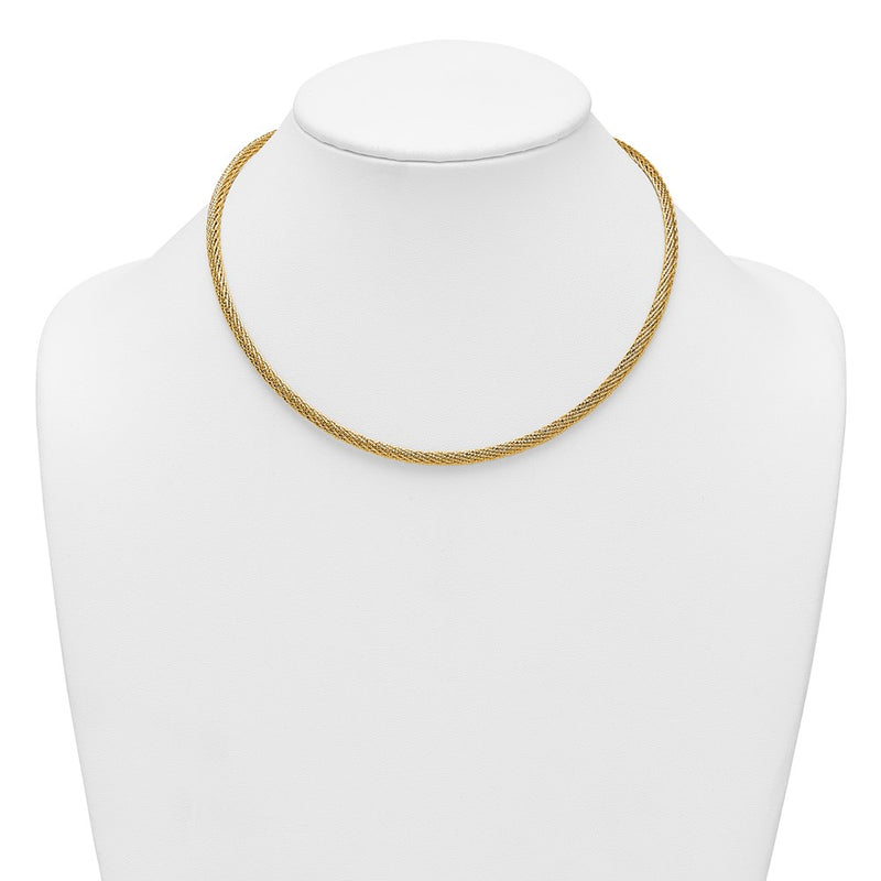 14K Yellow Gold Polished and Diamond-cut Round Woven Wire 17 Inch Necklace