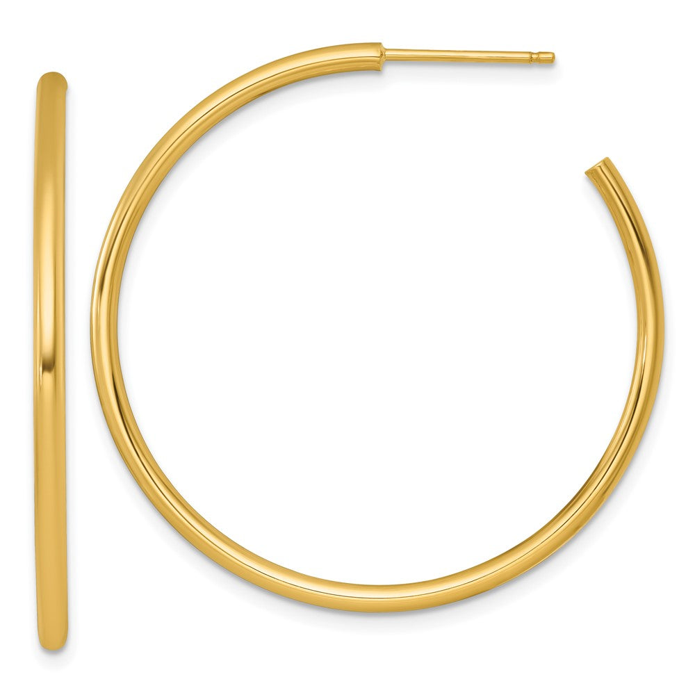 14K Yellow Gold Polished 2.0 x 40mm Tube C-Hoop Post Earrings