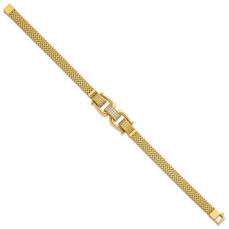 14K Yellow Gold Polished CZ Center Fancy Zig-Zag Link Chain Bracelet