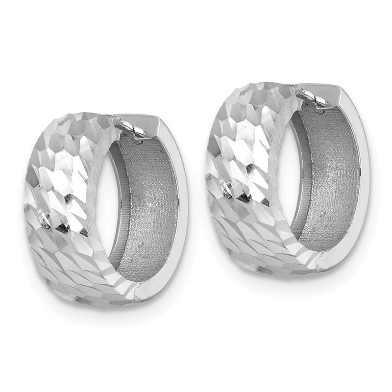 14K White Gold Polished 5.0mm Diamond-cut Round Hinged Hoop Earrings