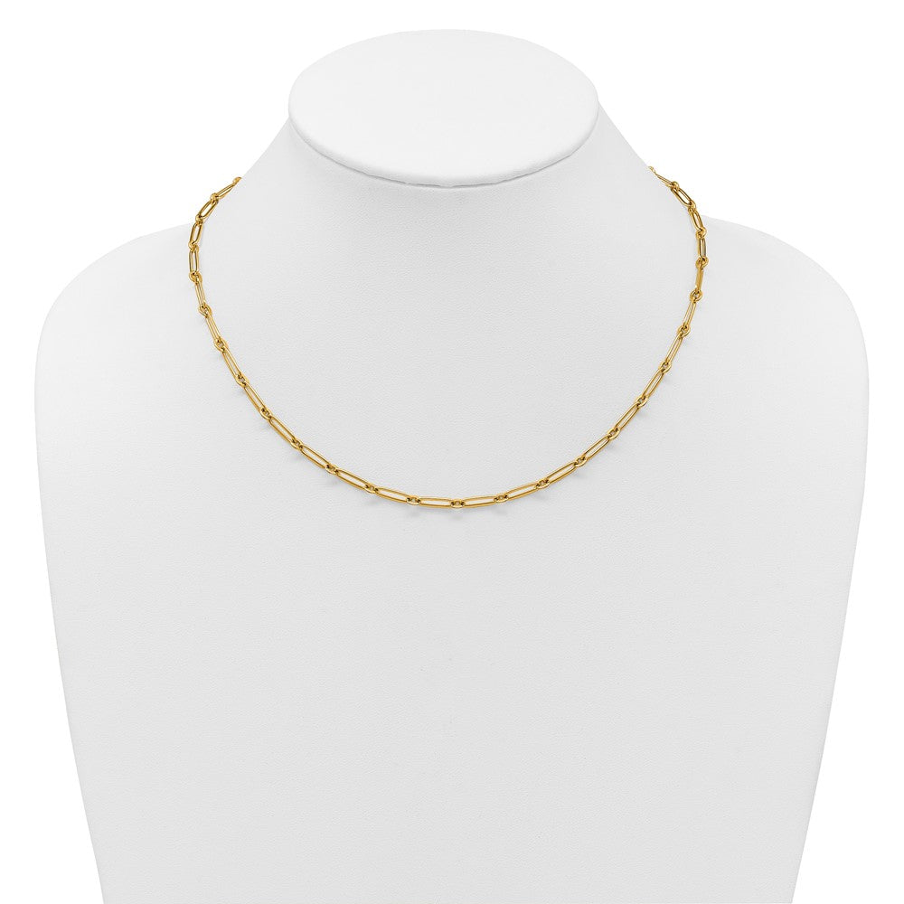 14K Yellow Gold Polished 3.75mm Paperclip and Round Link 18 Inch Necklace