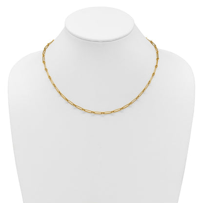 14K Yellow Gold Polished 3.75mm Paperclip and Round Link 18 Inch Necklace
