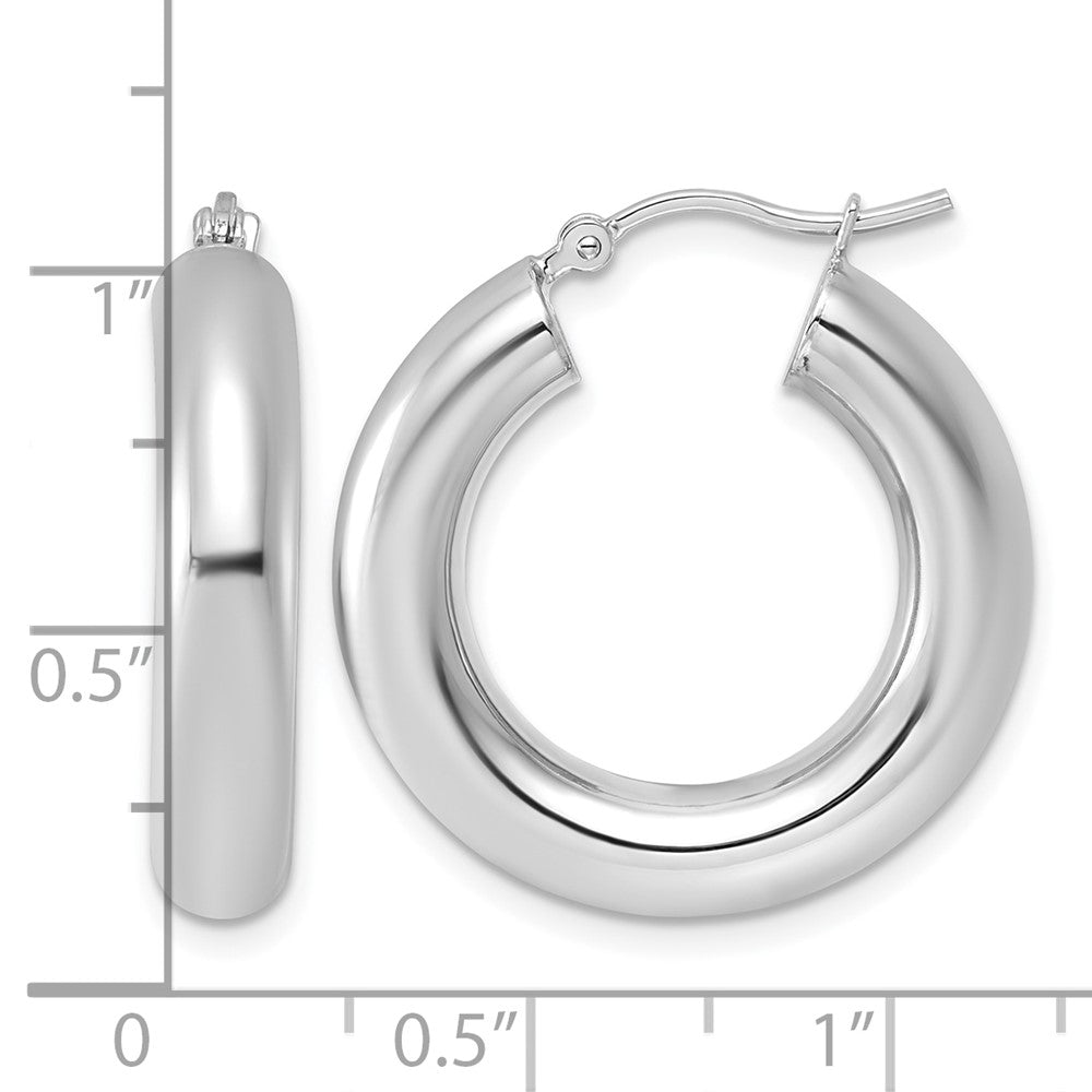 14K White Gold 5x25mm Polished Tube Hoop Earrings