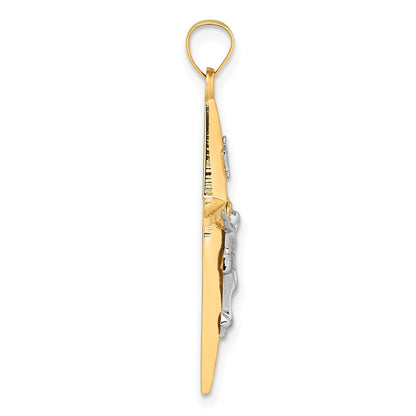 14K Yellow Gold with Rhodium Polished INRI Crucifix Cross Pendant