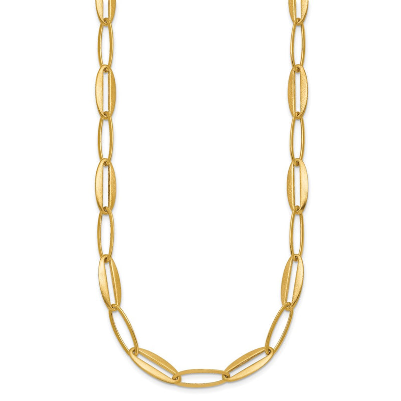 14K Yellow Gold Brushed and Polished 7.25mm Long Oval Link 18 Inch Necklace