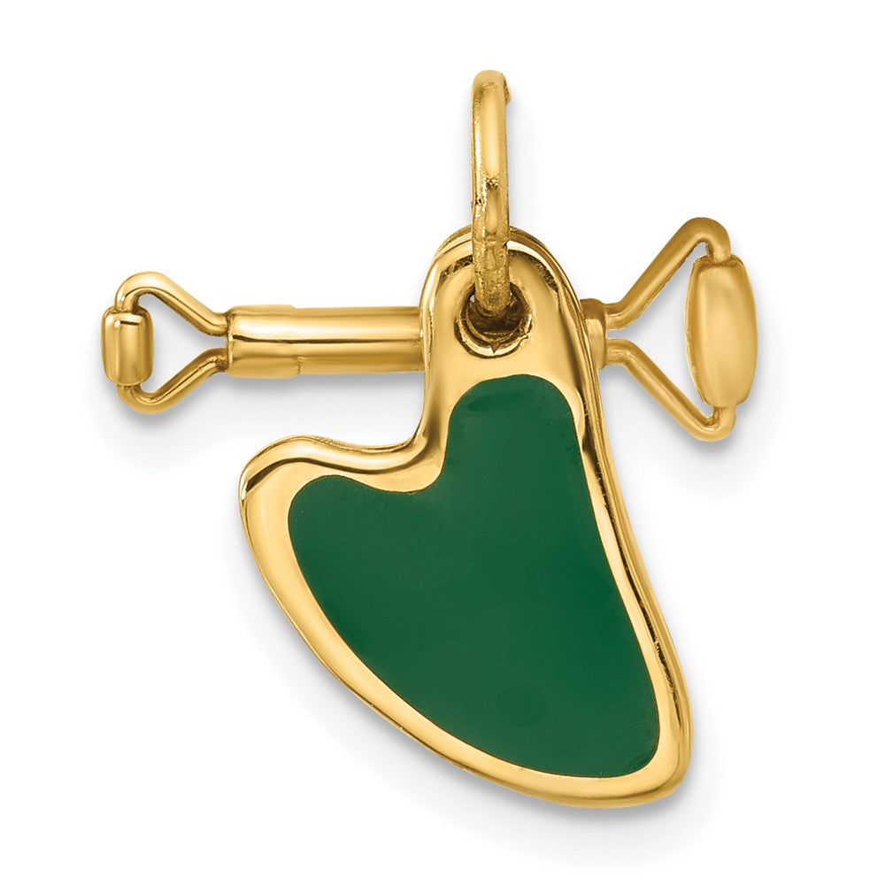 14K Yellow Gold Fancy Green Enameled Gua Sha with Facial Roller Charm