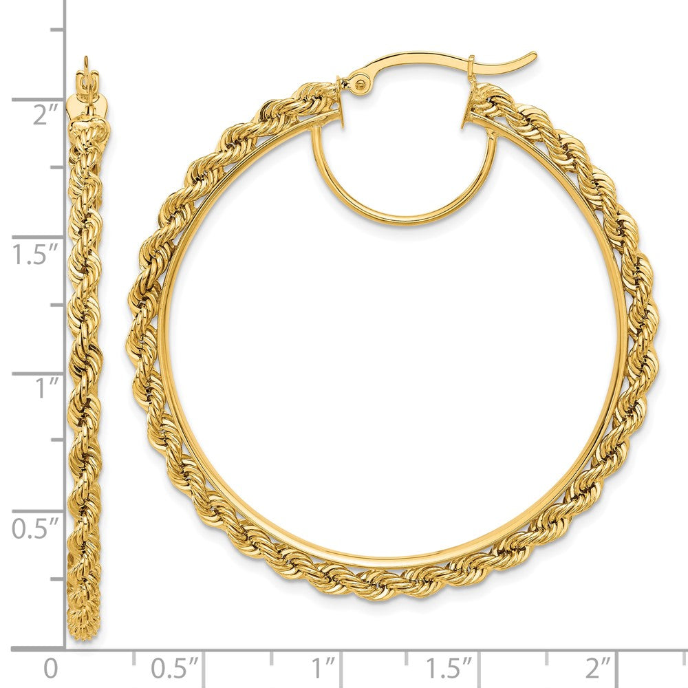 14K Yellow Gold Polished and D/C Rope 2.95mm Hoop Earrings