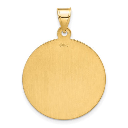 14K Yellow Gold Polished and Satin Solid Large St Joseph Medal Round Pendant
