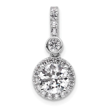 14K White Gold 2 carat Lab Grown Diamond VS/SI+ G+ Round Complete Halo Pendant