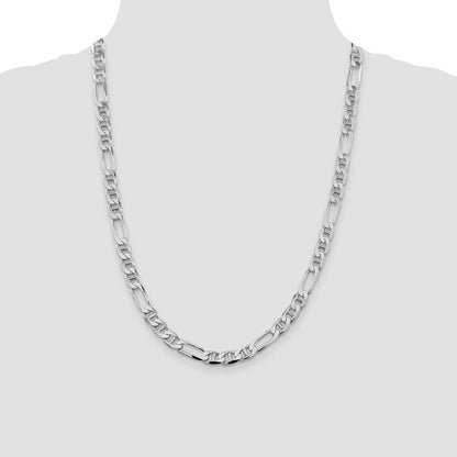 Sterling Silver Rhodium-plated 7.5mm Figaro Anchor 24 Inch Chain