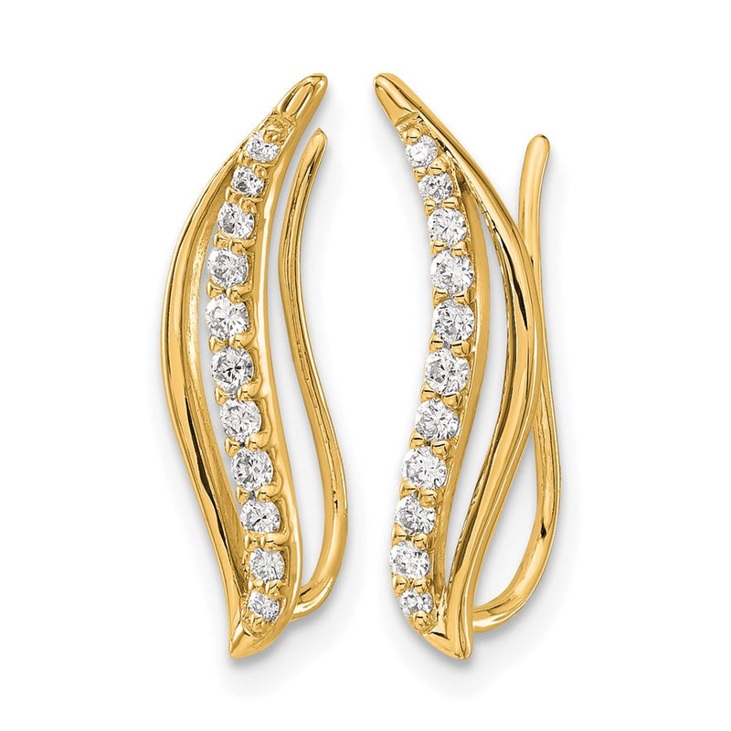 14K Yellow Gold 1/4 carat Diamond Wave Ear Climber Earrings