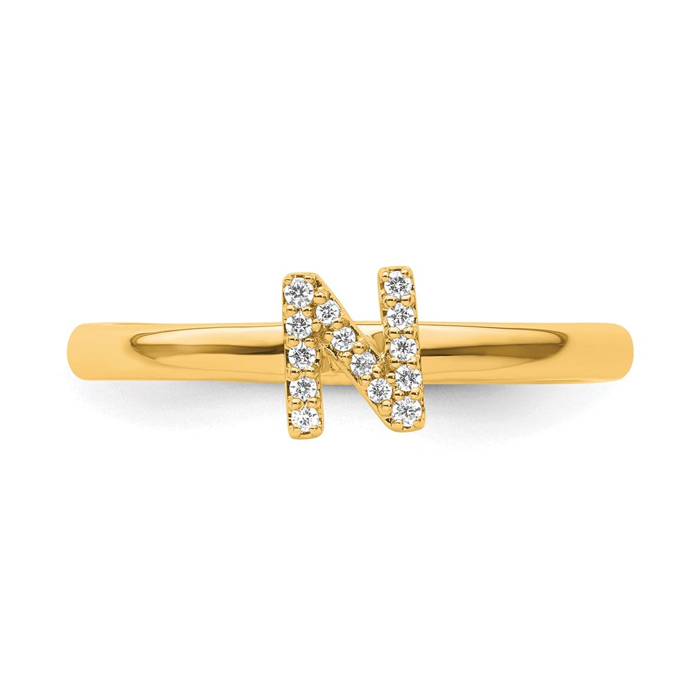 14K Yellow Gold Stackable Diamond Initial N Size 7 Ring