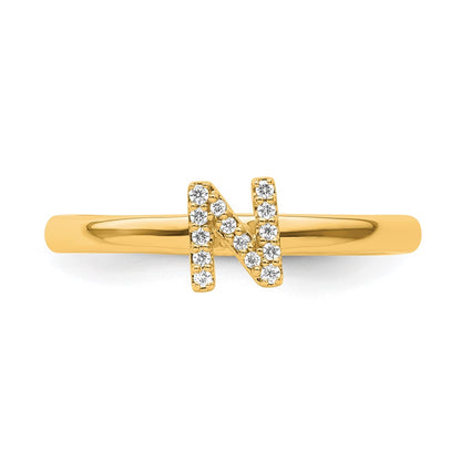 14K Yellow Gold Stackable Diamond Initial N Size 7 Ring