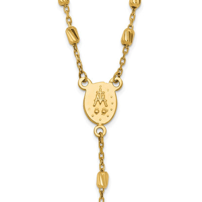 14K Yellow Gold Polished Cross and Miraculous Medal Diamond-cut Beaded 16.75 Inch Rosary Necklace with 2 Inch Extender