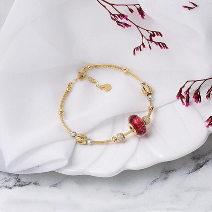14K Yellow Gold Watermelon Bead Designer Inspired Cubic Zirconia Bracelet