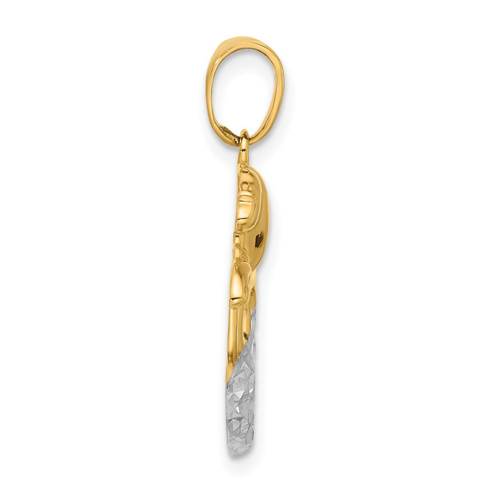 14K Yellow Gold with Rhodium Diamond Cut Mermaid Pendant
