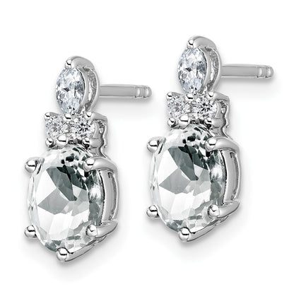 14K White Gold Diamond and 7x5 Oval April/White Topaz Post Earrings