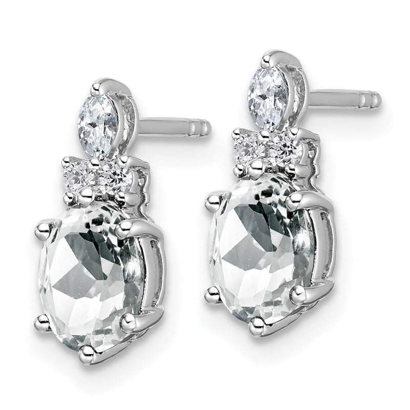 14K White Gold Diamond and 7x5 Oval April/White Topaz Post Earrings