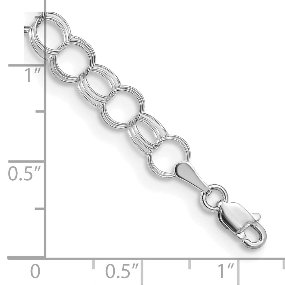 14K White Gold 6mm Solid Triple Link 7 Inch Charm Bracelet