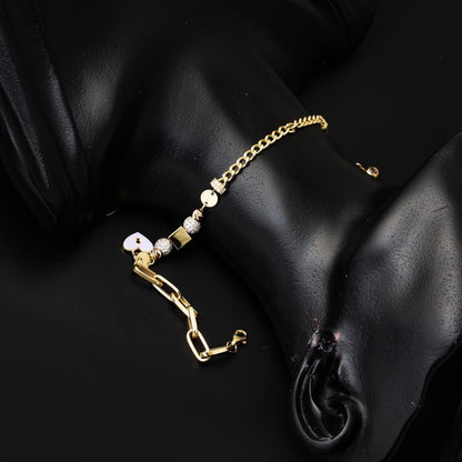 14K Yellow Gold Lock Heart Enamel Bracelet
