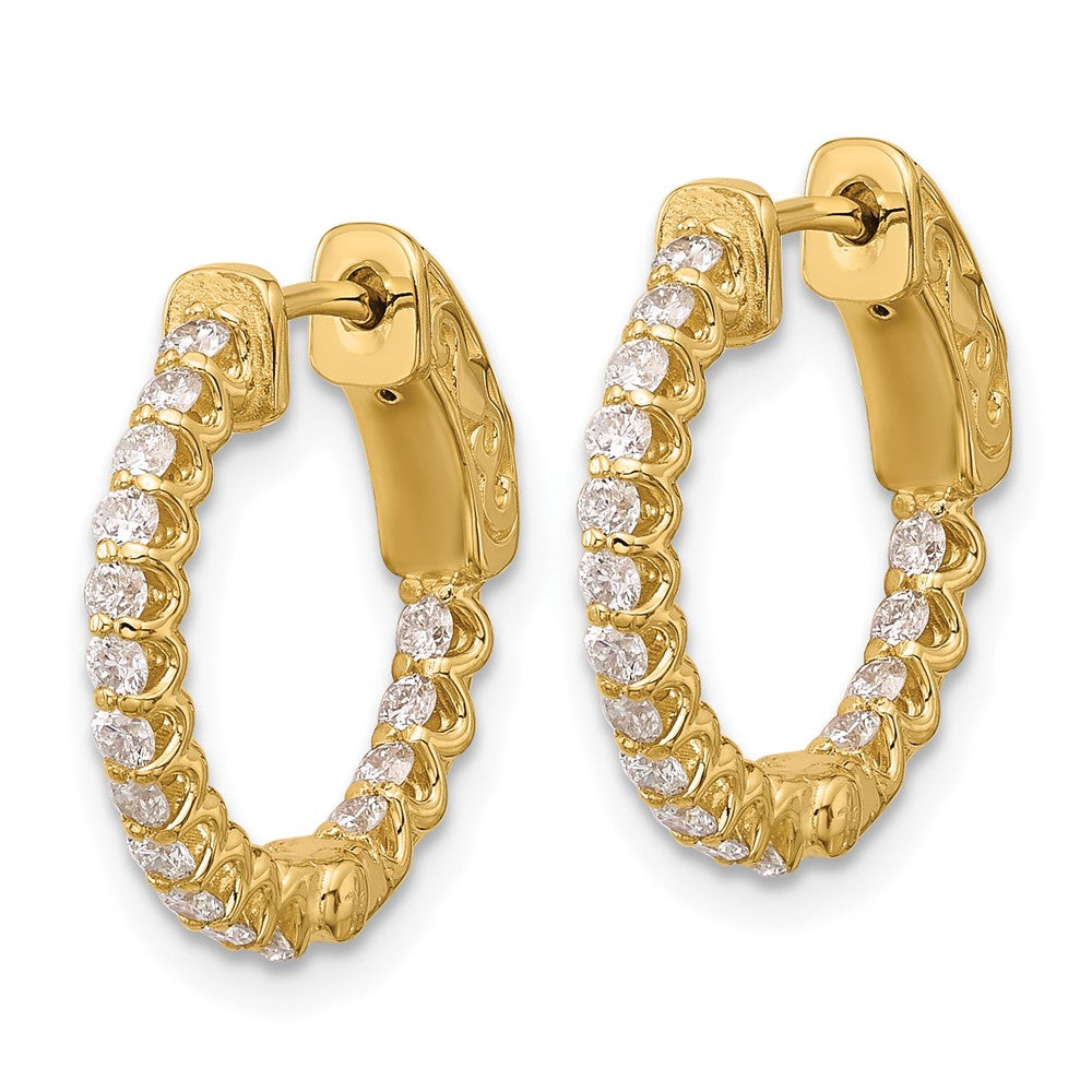 14K Yellow Gold .64 carat Diamond In/Out Hoop w/Safety Clasp Earrings