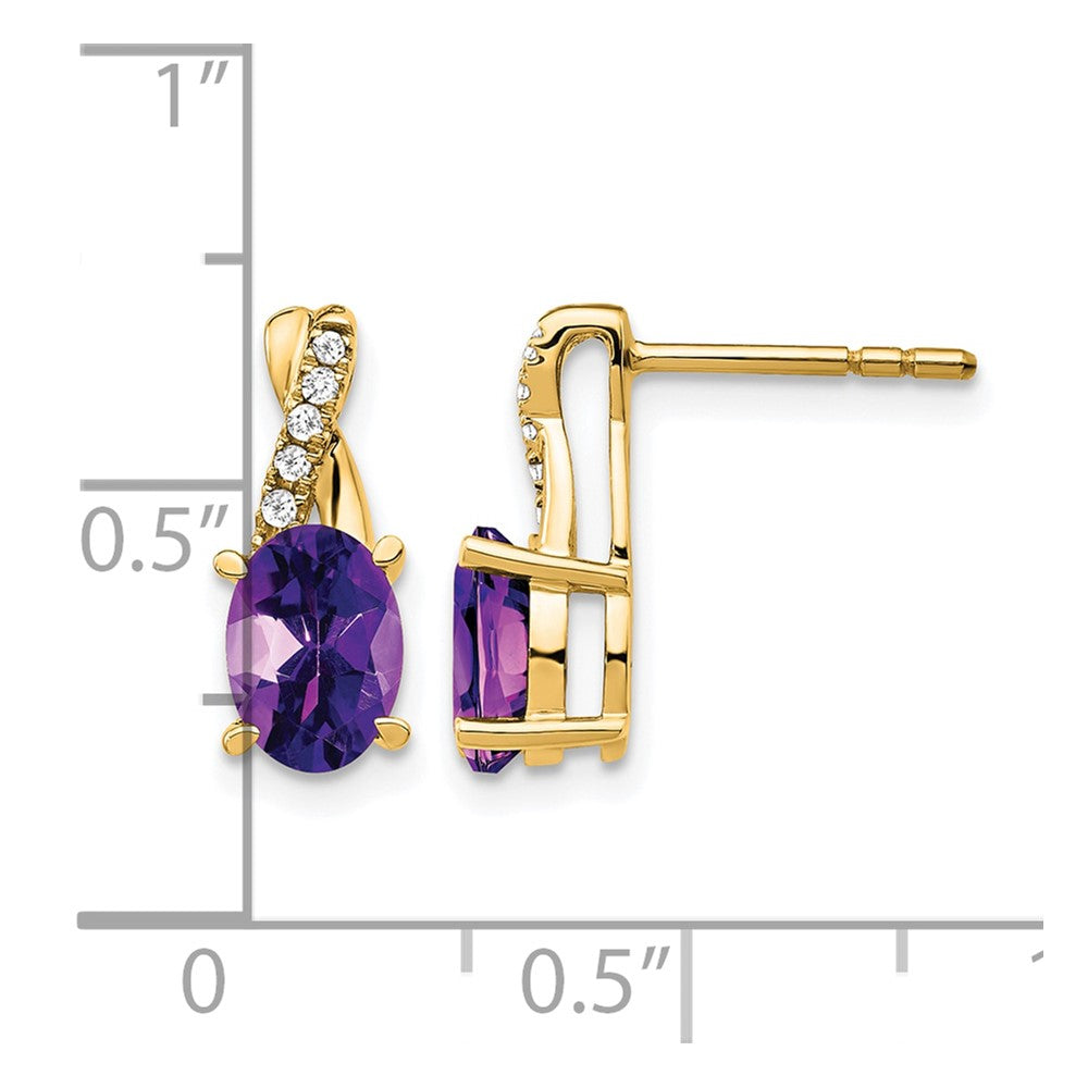 14K Yellow Gold 7x5 Oval February/Amethyst and Diamond Post Earrings