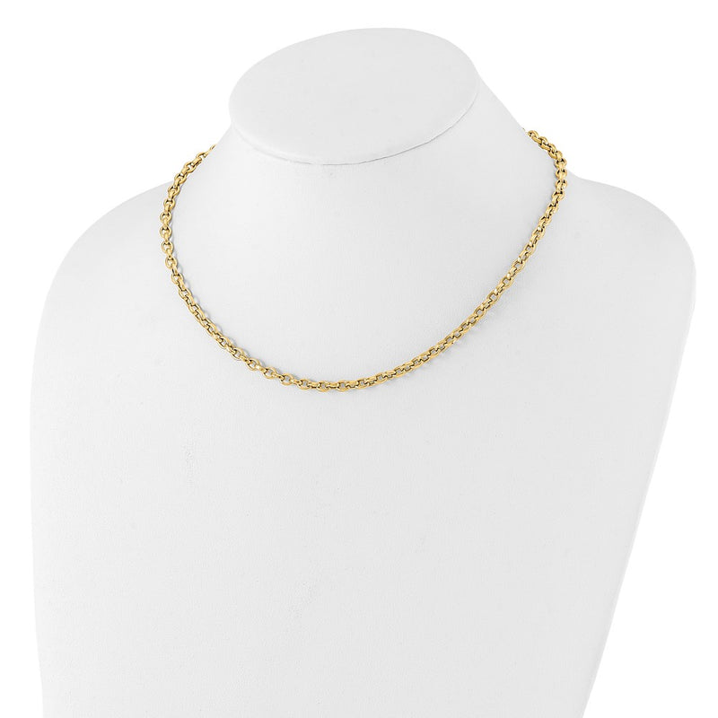 14K Yellow Gold Polished 4.25mm Fancy Oval Cable Link 17.5 Inch Necklace