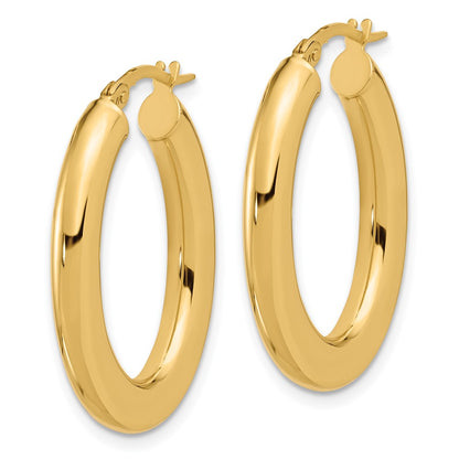 14K Yellow Gold 3x29mm Polished Oval Tube Hoop Earrings