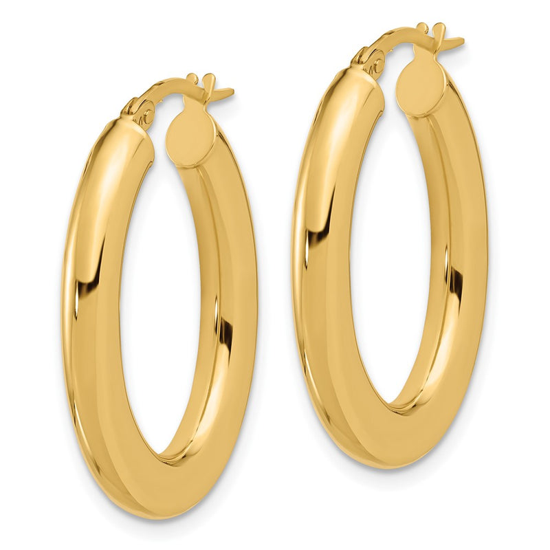 14K Yellow Gold 3x29mm Polished Oval Tube Hoop Earrings