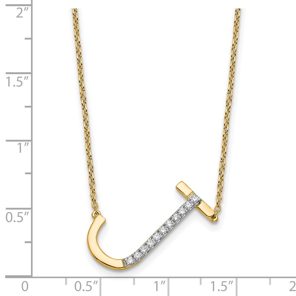 14K Yellow Gold Sideways Diamond Initial J 18 Inch Necklace