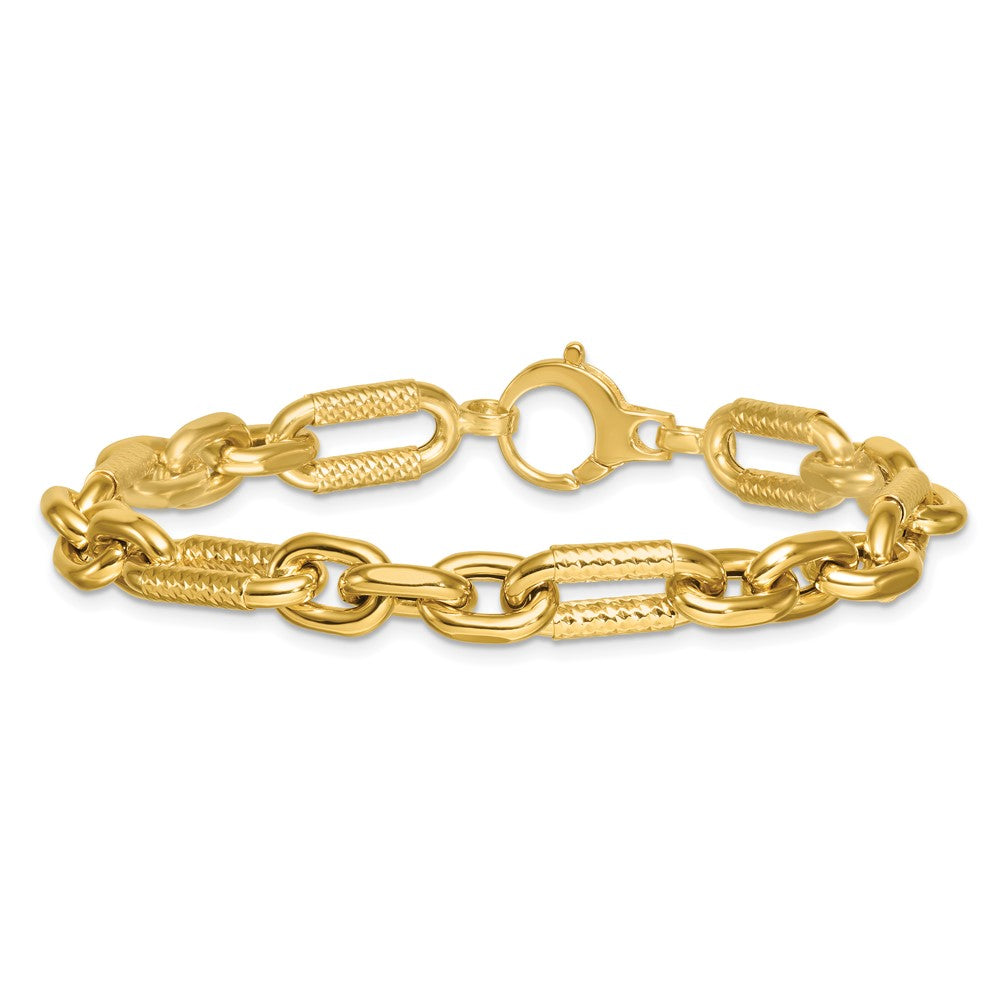 14K Yellow Gold Polished 8.8mm Diamond-cut Fancy Figaro Link 7.5 Inch Bracelet