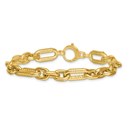 14K Yellow Gold Polished 8.8mm Diamond-cut Fancy Figaro Link 7.5 Inch Bracelet